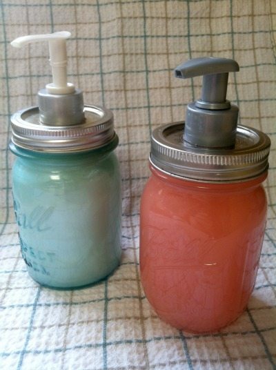 Two Finished Mason Jar Soap Dispensers
