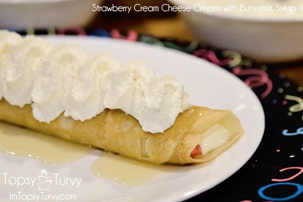 Sweet Cream Cheese Strawberry Crepes with Buttermilk Syrup