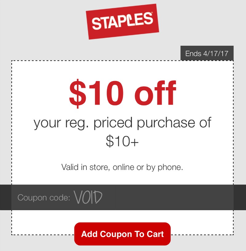 Staples $10 Off $10 Coupon!