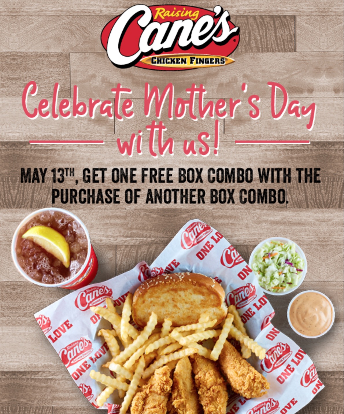 Raising Cane's Chicken Fingers FREE Meal & Mother's Day Offer!