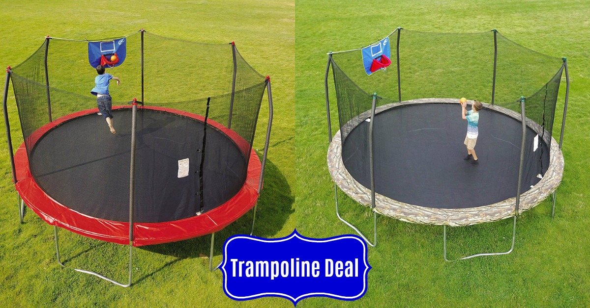 Skywalker Trampolines 15’ Round Jump N Dunk Trampoline with Enclosure and Basketball Hoop Gray & Light Blue