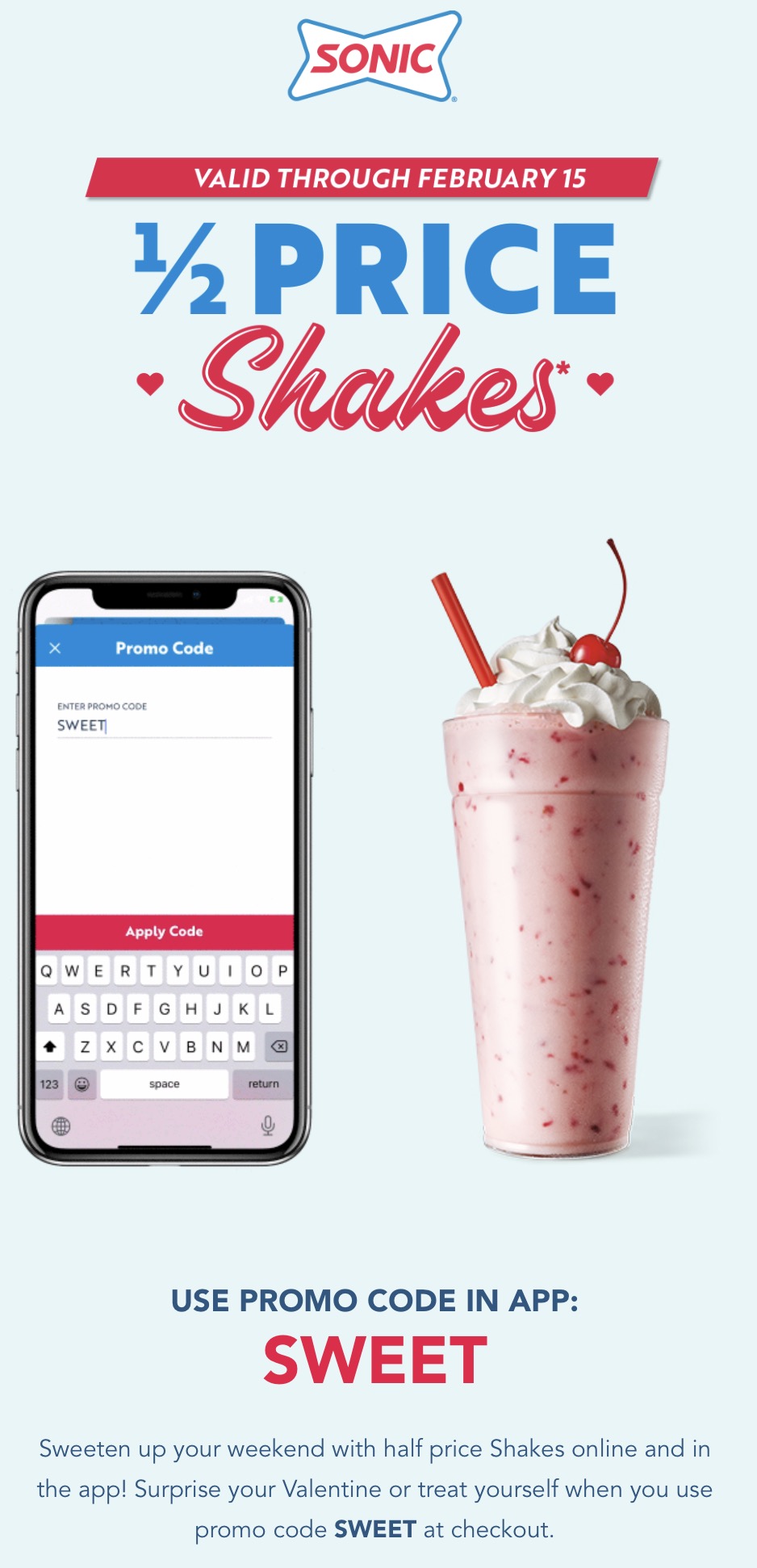 sonic shakes coupon code