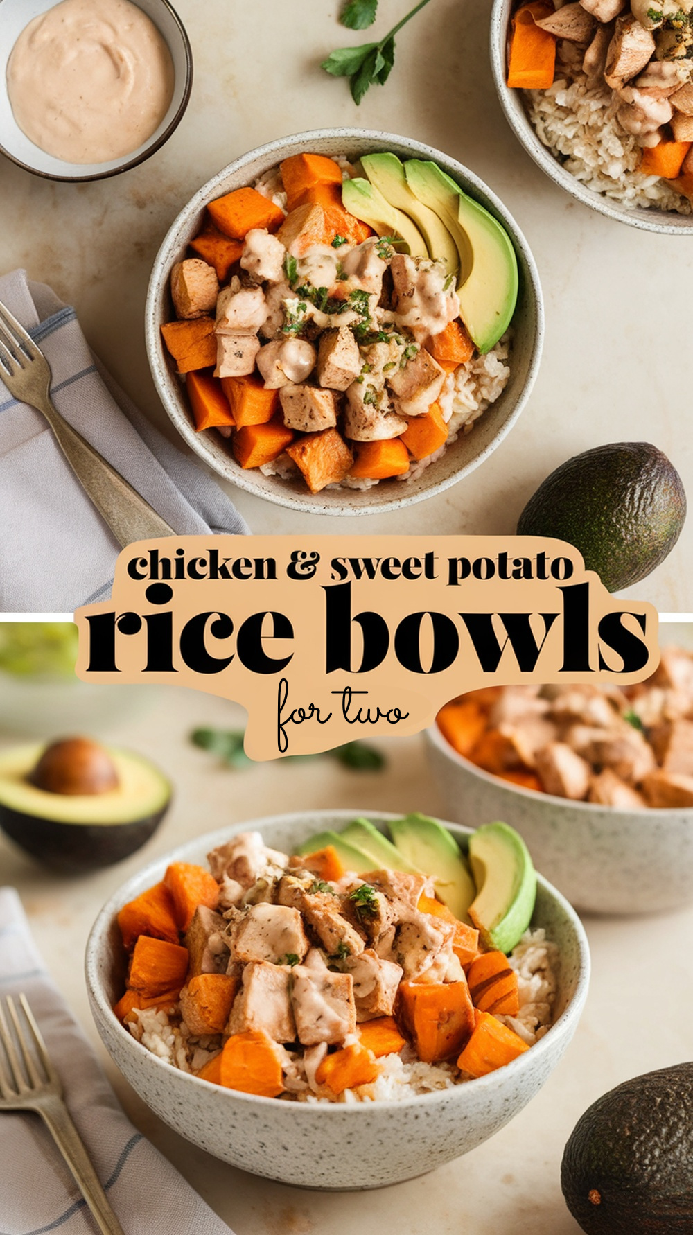 Savory Chicken & Sweet Potato Rice Bowls for 2 (with Avocado)