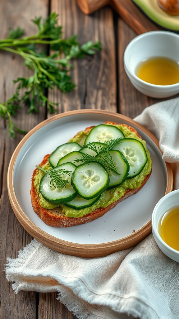 Avocado toast with cucumber and dill