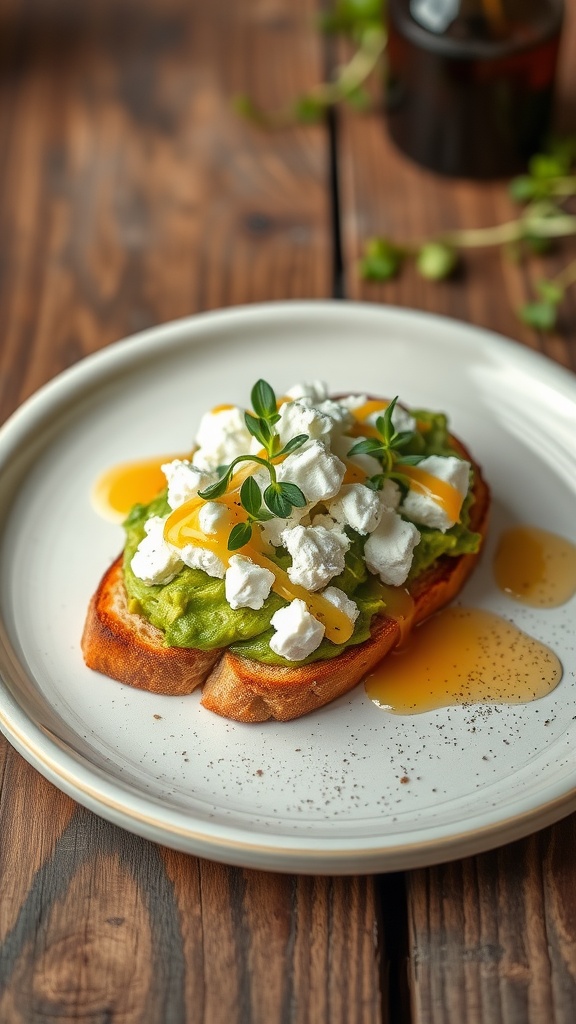 avocado toast with goat cheese and honey