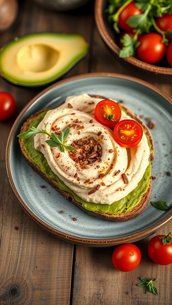 avocado toast with hummus and zaatar
