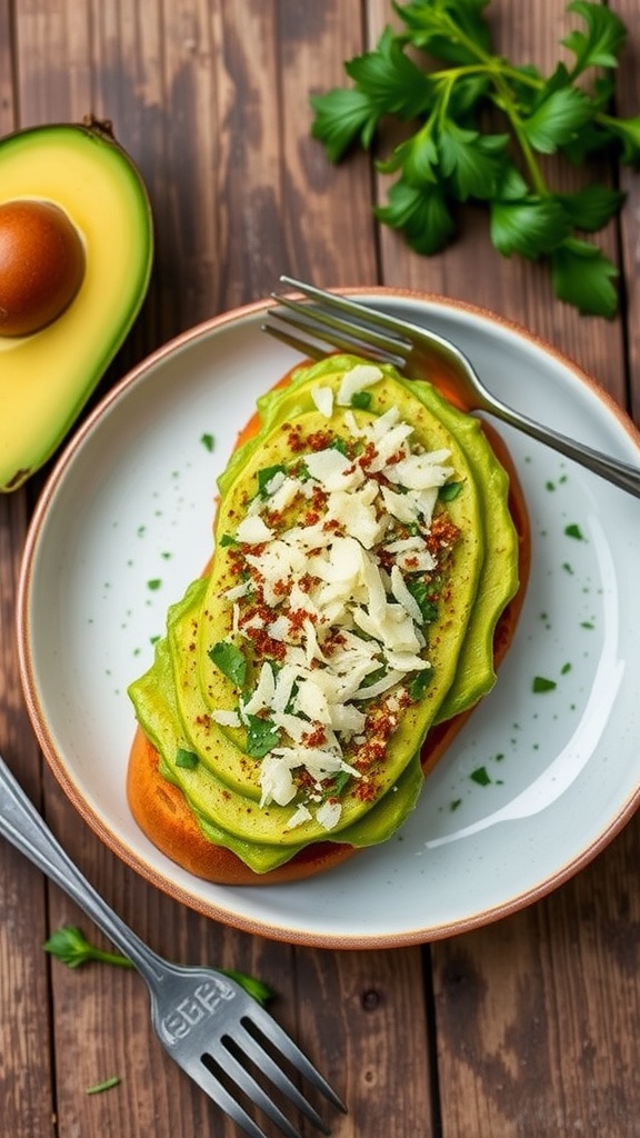 Avocado toast with italian seasoning and parmesan