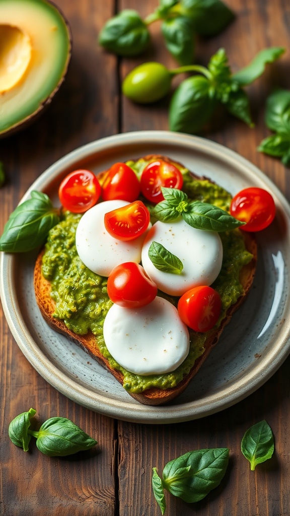 avocado toast with pesto and mozzarella