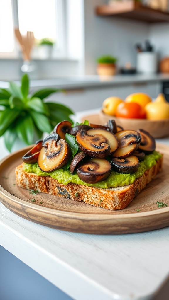 avocado toast with roasted garlic and mushrooms