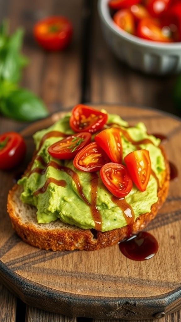 avocado toast with sun dried tomatoes and balsamic