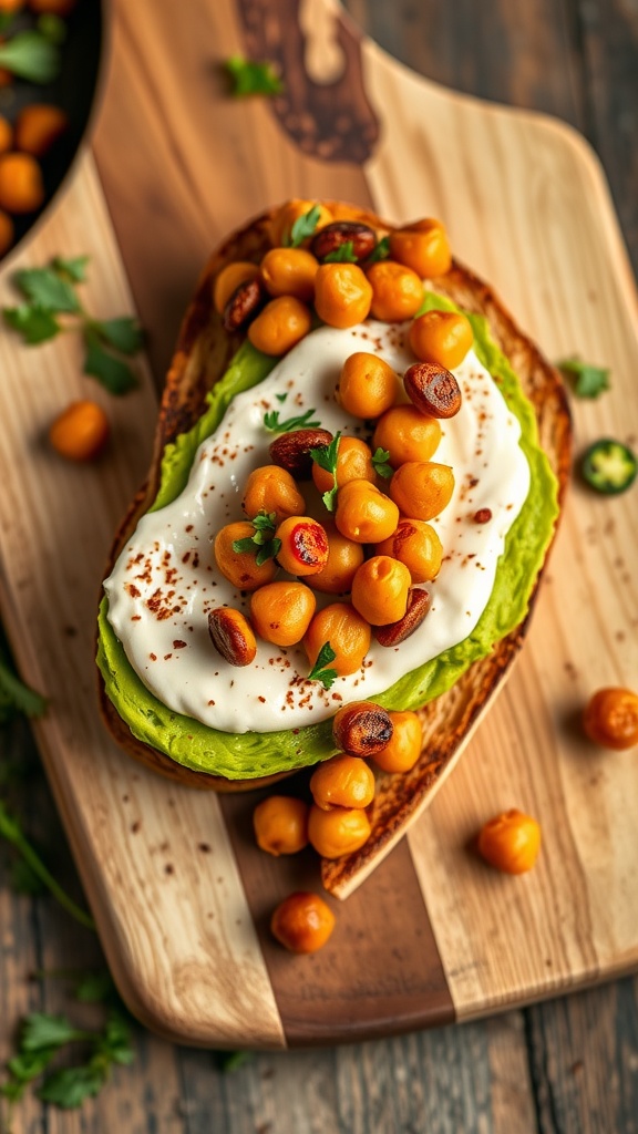 avocado toast with tahini and chickpeas