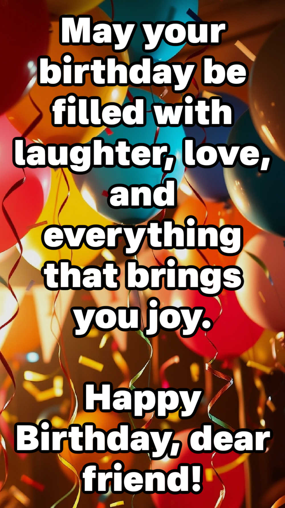 May your birthday be filled with laughter, love, and everything that brings you joy. Happy Birthday, dear friend!