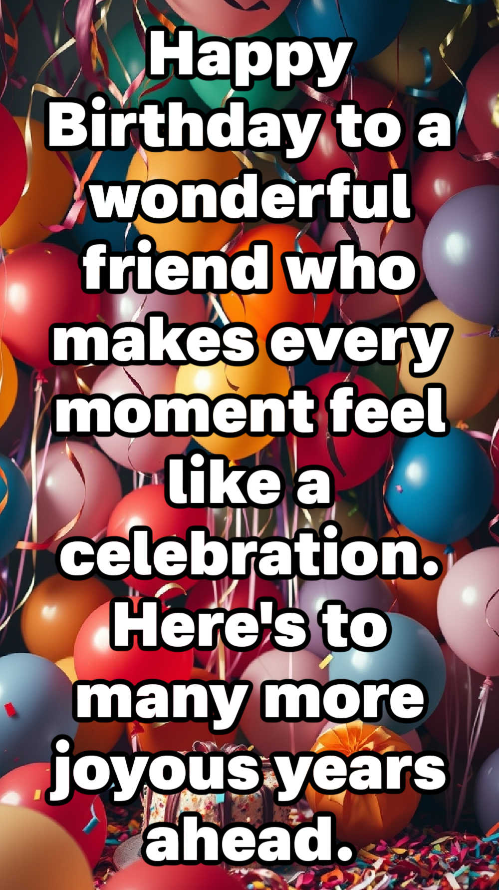 Happy Birthday to a wonderful friend who makes every moment feel like a celebration. Here's to many more joyous years ahead.