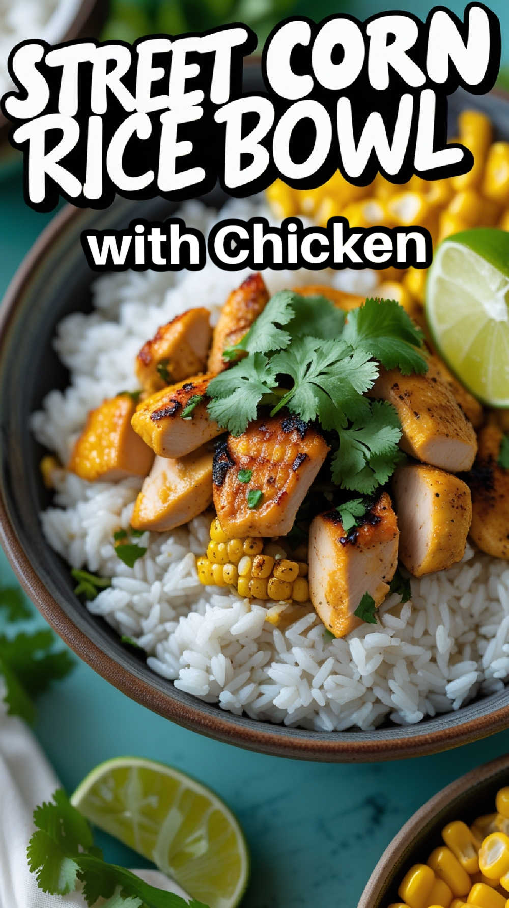 street corn rice bowl with chicken