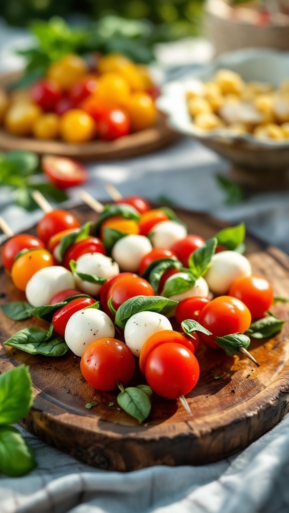 Caprese Skewers With Cherry Tomatoes, Mozzarella, And Basil