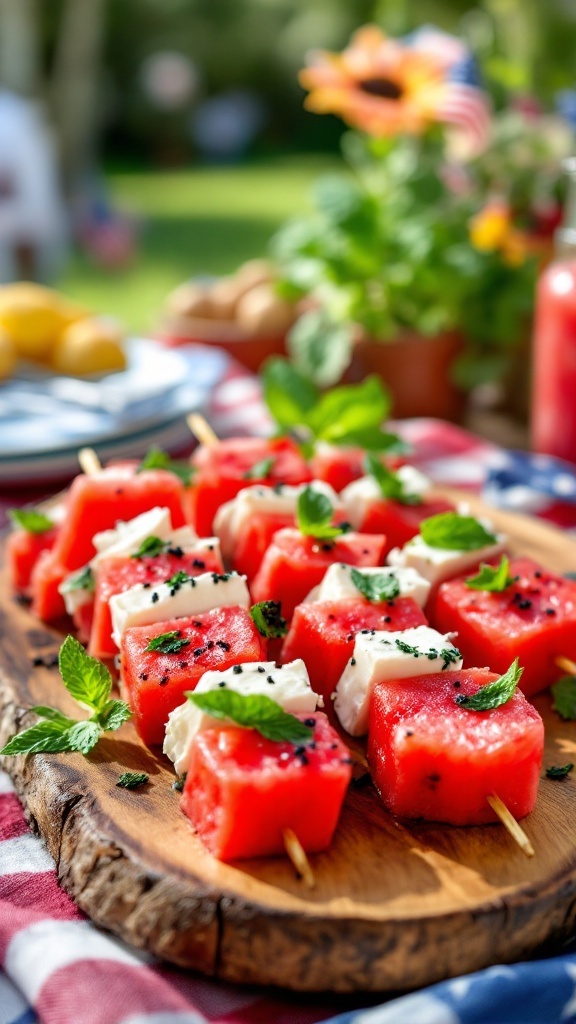 Watermelon Feta Skewers With Mint