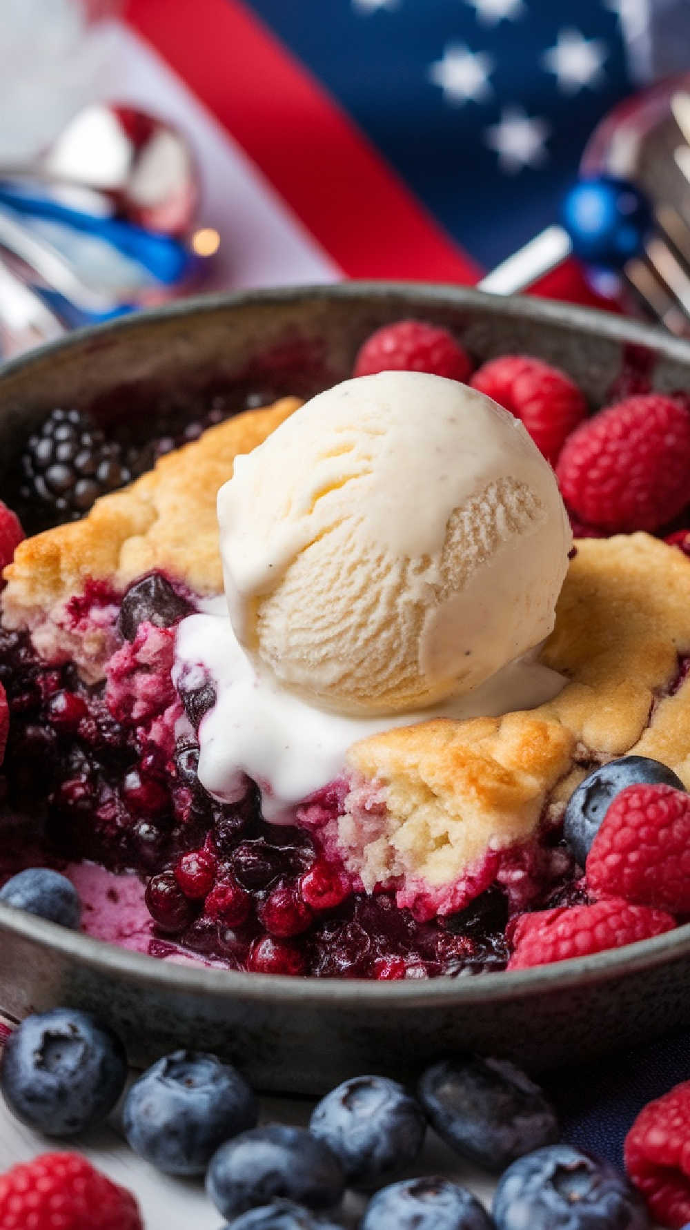 Berry Cobbler With Vanilla Ice Cream