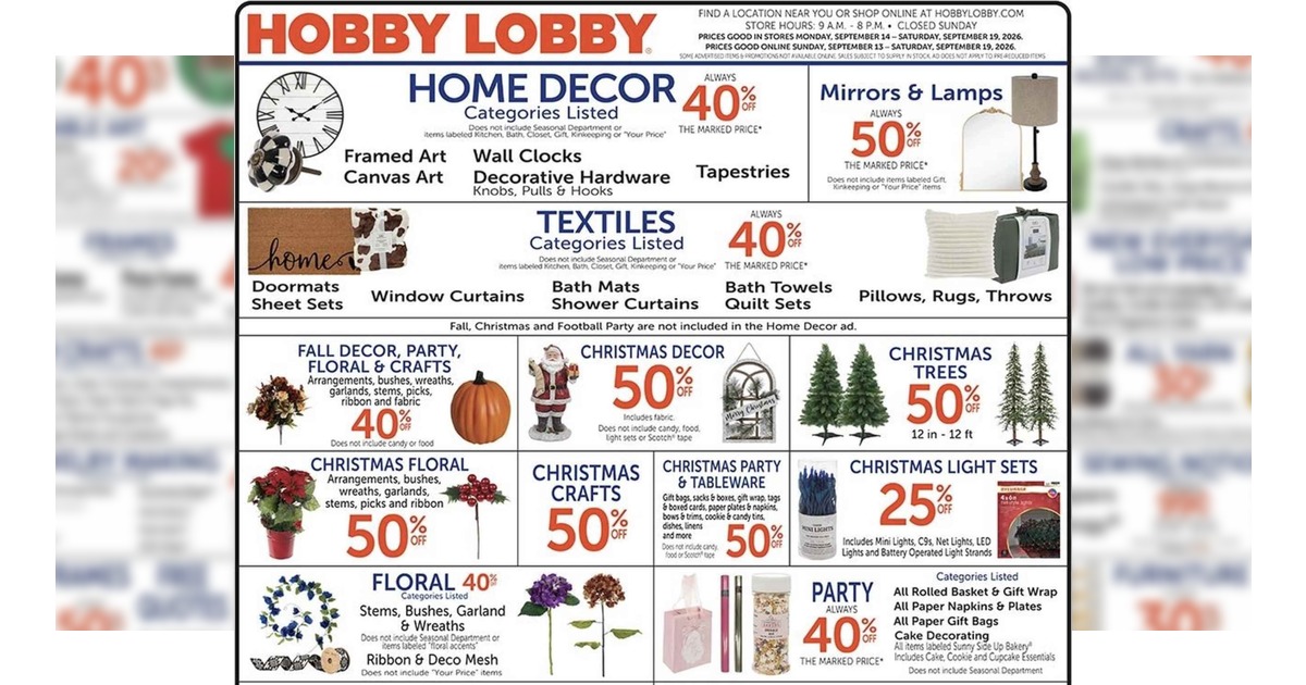 Hobby Lobby Weekly Ad (9/13/26 - 9/19/26) Preview